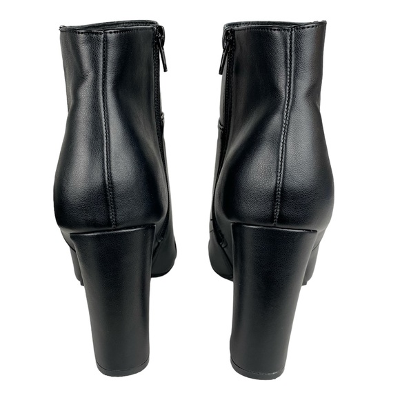 XOXO Women's Fedela Block Heel Black Ankle Boot Pointed Toe Faux Leather Booties - Picture 6 of 9